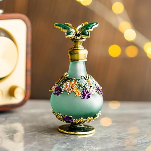 YU FENG Vintage Crystal Perfume Bottles Empty Refillable Butterfly Flowers Decor Glass Perfume Bottle for Essential Oils