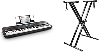Alesis Recital Pro - Digital Electric Piano/Keyboard with 88 Weighted Hammer Action Keys & RockJam RJX29 Double Braced Adjustable Keyboard Stand with Locking Straps, Black