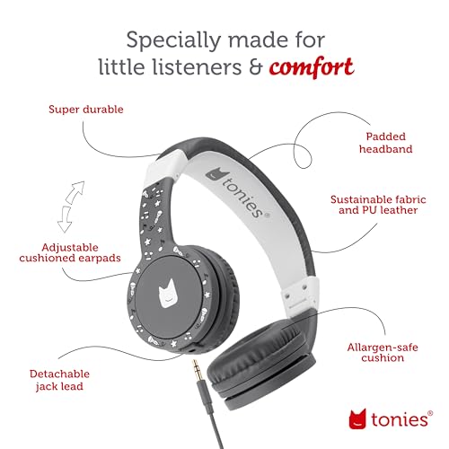 Image of Tonies Foldable Wired Headphones for Kids - Comfortably Designed to fit On-Ear - Works with Toniebox and All 3.5mm Devices - Gray