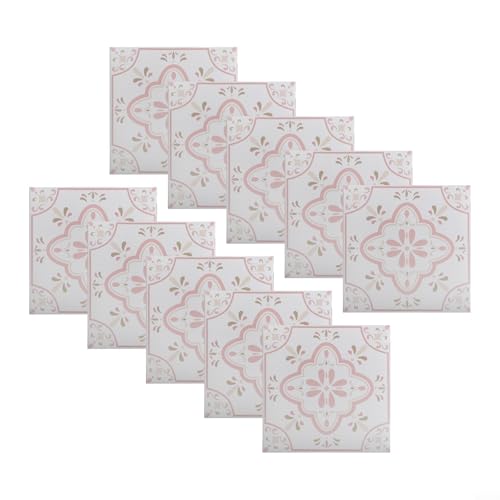 Durashmall Juego de 10 adhesivos para azulejos de PVC con patrón rosa, estilo vintage, impermeables y a prueba de aceite, texturizados, para pared, suelo y muebles, cocina, baño, elevadores de