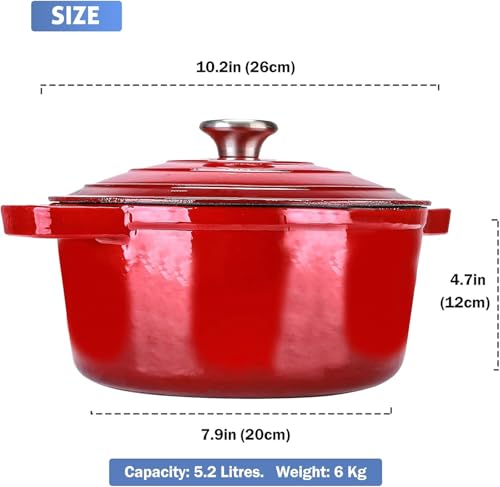 MOTIM 5.5 Quart Enameled Cast Iron Dutch Oven with Lid, Non-stick Enamel Coated Cookware -Red