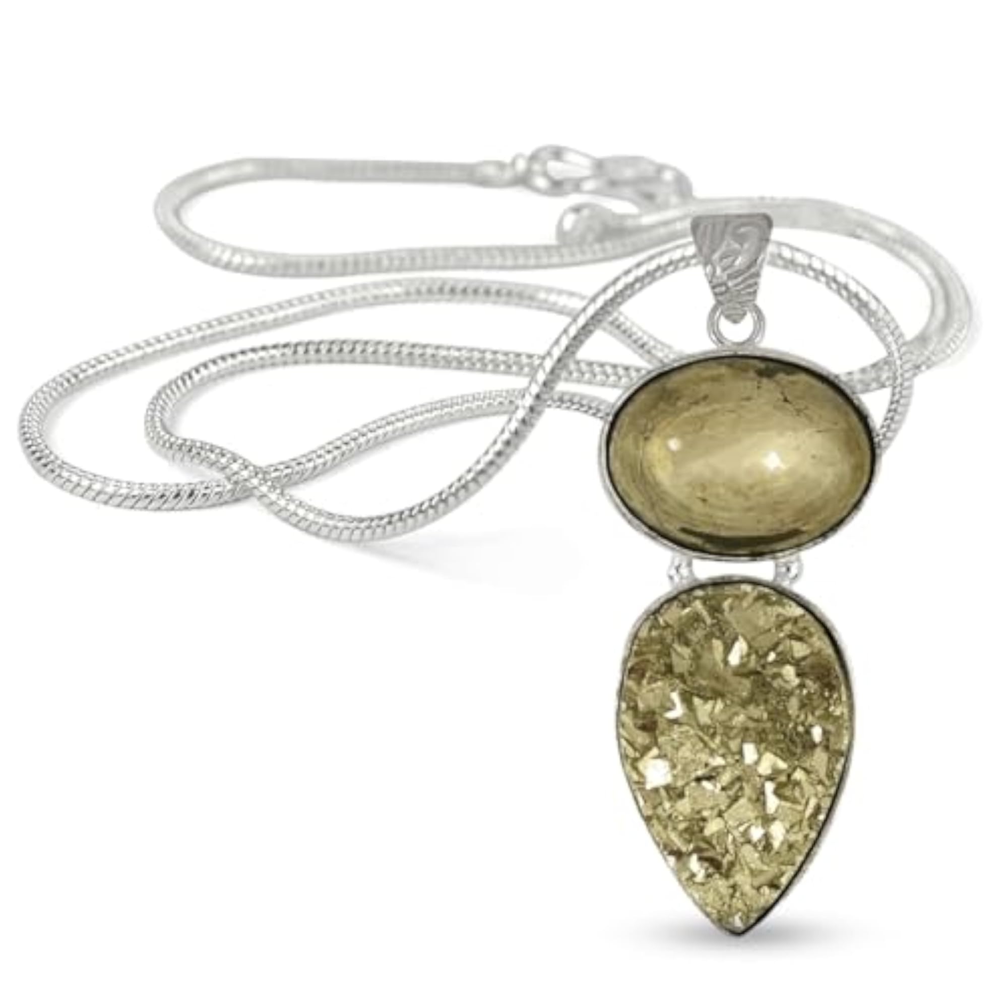 Natural Pyrite Pendant with Metal Chain, Unisex Gemstone Locket