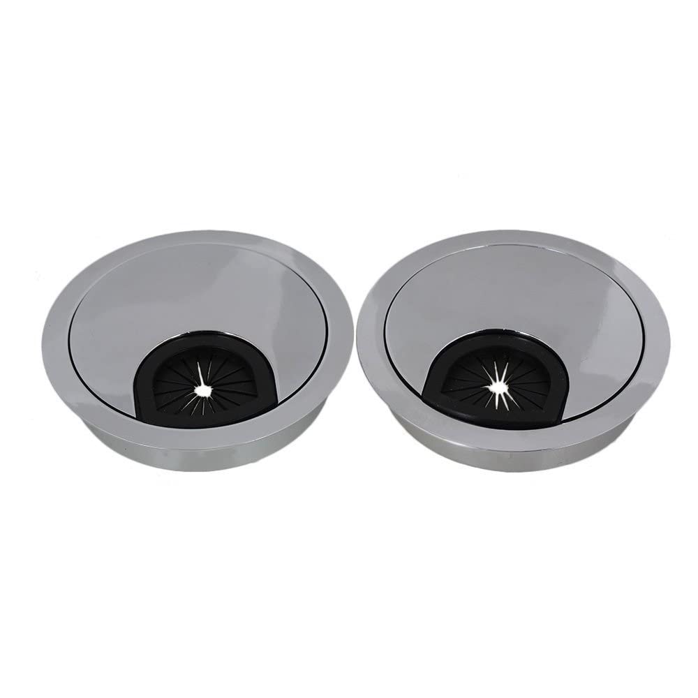 Sybnikolf Bright Silver Desk Grommet 2 Piece Zinc Alloy Round Table Hole Cover Wire Outlet Port For Computer Pc Desk 50/53/60/80Mm Line Holder(,53Mm)