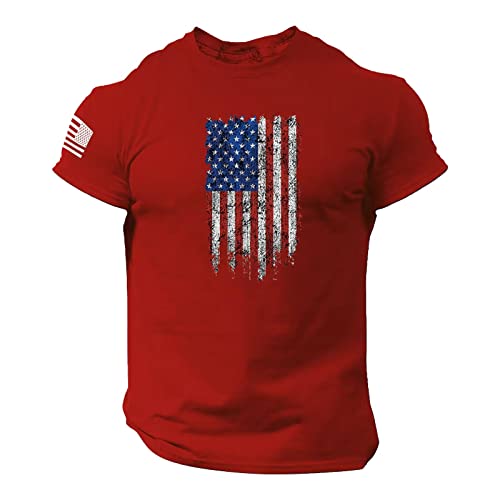 Camiseta de Manga Corta con Estampado 3D de Fitness Informal con Logotipo de la Bandera para Hombre (2-Red, XXXXXXL)