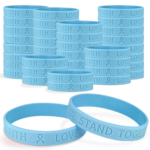 CrateGurus Co. Light Blue Awareness Ribbon 50 Pcs Silicone Bracelets Bulk Graves Thyroid Disease Lymphedema Prostate Cancer Awareness Products for Trisomy 18 Cushing Syndrome Chronic Illness by CrateGurus Co. - Used condition - US$12.96
