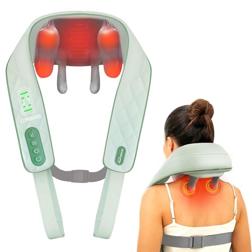 Snailax 4D Wireless Massaggiatore cervicale con calore, Massaggiatore Shiatsu per cervicale con massaggio impastante, Massaggio atore elettrico per collo, spalle, schiena e gambe, Regali, Verde