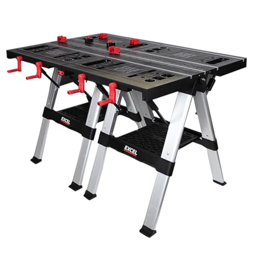 Excel Portable Workbench, Folding Work Table & Sawhorse with Adjustable Height Twin Pack