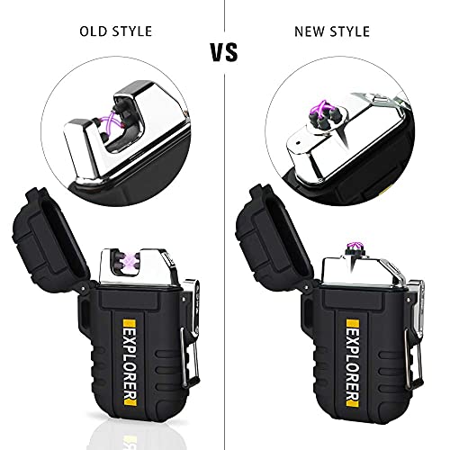 Lafagiet Waterproof Arc Lighter, Outdoor Dual Plasma Arc Lighter, USB Rechargeable Flameless Electric Lighters for Camping, Hiking, Survival Tactical (F13-Black)