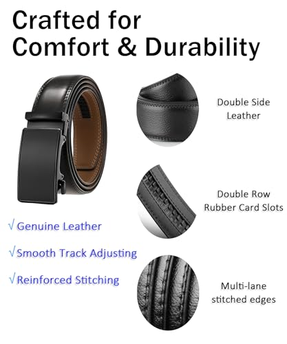 Ratchet Belts for Men 2 Pack - Mens Belt Leather 1 3/8" for Casual Jeans - Fit 36" to 44" Waist Adjustable4