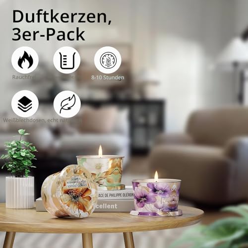 Duftkerze Scented Candles-Lavender & Thyme, Vanilla Cake, Jasmine & Musk & Sandalwood, 3 x 70g, Brenndauer ca. 30 Stunden – Bild 5