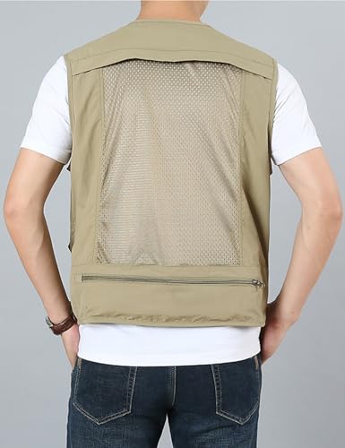 Arssm Men\'s Fishing Vest Outdoor Cargo Safari Hiking Travel Casual Lightweight Utility Vest With Pockets(Khaki-L) - Thumbnail 5
