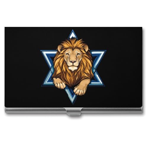 Jewish Israel Lion Business Card Case Pocket Card Holder Slim Card Wallet for Men Women