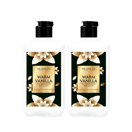 Image of THE LOVE CO. Warm Vanilla Body Lotion - Nourishing Formula for Dry Skin - Women & Men - Enhanced with Jojoba Oil, Shea Butter, Vitamin E - 250Ml - Best for Daily Moisturizing - Pack of 2