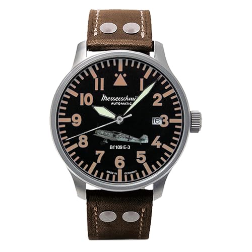 Messerschmitt Aristo Herren Uhr Fliegeruhr Automatik BF109E-3-A Leder
