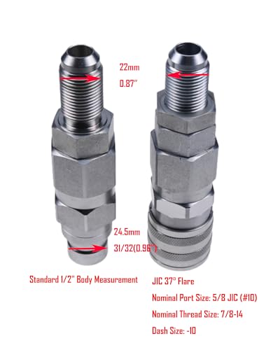 Image of FridayParts #10 JIC Thread 1 /2 inch Flat Face Hydraulic Quick Connect Coupler Set Compatible for Bobcat New Holland Case GEHL