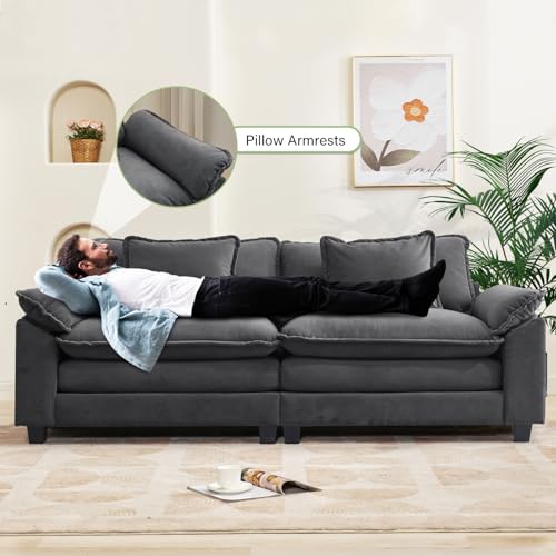 Image of Oprisen 86 inch Modular Sectional Sofa, Comfy Cloud Couch Sectional Sofa with Ottoman, Velvet Sofa Sleeper Deep Seat Sofa with Throw Pillows for Living Room (Blue Gray, 86 inch- Loveseat)
