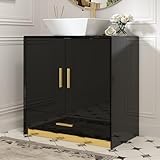 Homsee Bathroom Vanity and Sink Combo with Adjustable Shelf, Large Drawer & 2 Doors, Modern Bathroom Vanity Storage Cabinet with Ceramic Vessel Sink, Black