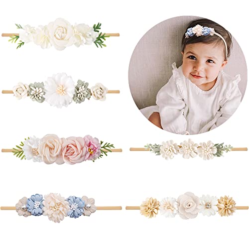 Image of NUWAJP Baby Girls Headbands Flower Headband 6 Pcs Nylon Elastic Headbands Newborn Hair Bows Hair Accessories Gifts for Infant Toddlers Kids