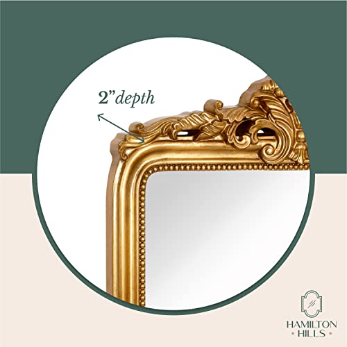Hamilton Hills 28X42 Inch Vintage Gold Mirror | French Baroque & Antique Arched Mirror For Wall Decor | Gold Bathroom Mirror | Ornate Entryway Mirrors For Wall | Decorative Fancy Vanity To Hang #TOP3