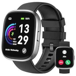 Smartwatch Damen Herren mit Telefonfunktion,1.83″ HD Touchscreen Fitnessuhr,IP68 Wasserdicht Fitness Tracker mit Herzfrequenz Schlafmonitor Schrittzähler Uhr,Sportuhr für iOS Android Schwarz