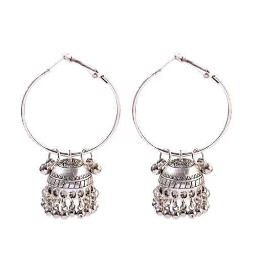 Vintage Traditional Indian Jhumki Huggie Hoop Statement Earrings for Women Girls Bollywood Ethnic Oxidized Jhumka Bell Dangle Drop Earring Boho Jewelry Gifts