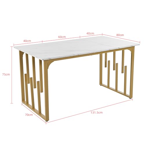 Table à manger cuisine rectangulaire 140cm blanche dorée avec pieds