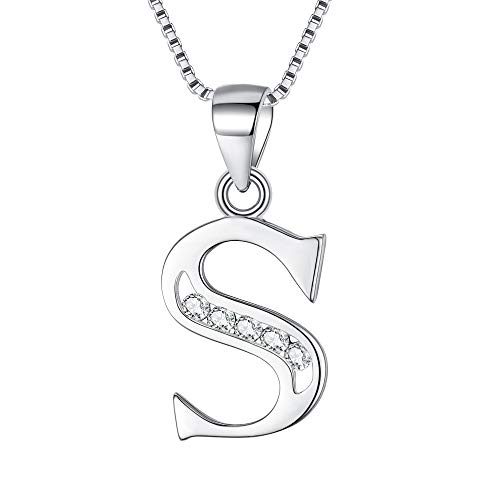 Clearine Collier Lettre Pendentif Femme Initial Alphabet Argent 925 Zircon Strass Bijou Cadeau Personnalisé S