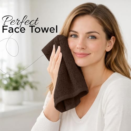 Image of DAN RIVER 12-Pack Premium 100% Cotton Brown Face Towels for Bathroom - Reusable Face Wash Cloths for Showering 12x12 Inches - 550 GSM Super Soft & Absorbent Luxury WashCloths for Body, Spa & Gym