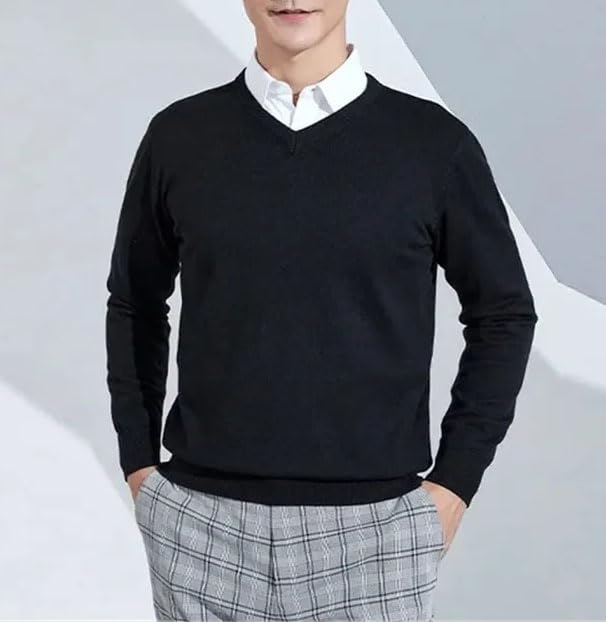 Men's V-Neck Sweater Solid Long Sleeve Pullover Jumpers Slim Fit Casual Knitted Sweater Tops3