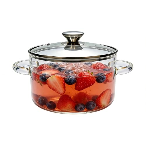 3L Glass Simmer Pots with Lid for Stove Top - Borosilicate Clear Glass Cooking Pot, Heat Resistant...