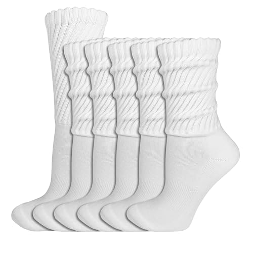 6 Pair Cotton Crew Slouch Socks Womens Scrunch Ribbed Soft Retro Boot Calf Sock
