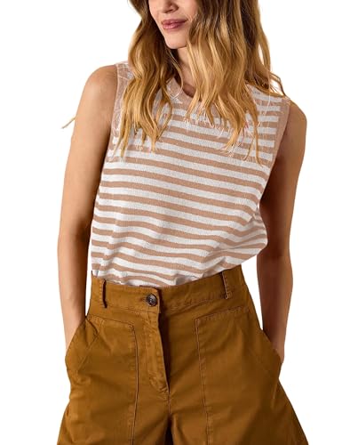 Image of Hongsui Women's Striped Color Block Sweater Vest Ribbed Knit Tank Tops Oversized Crewneck Pullover