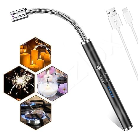 Buenovida Electric Lighter for Candles Rechargeable Electric for Gas Light/Plasma Flameless Windproof USB Lighters 360deg Flexible Neck Arc Lighter (Black)-picture-17