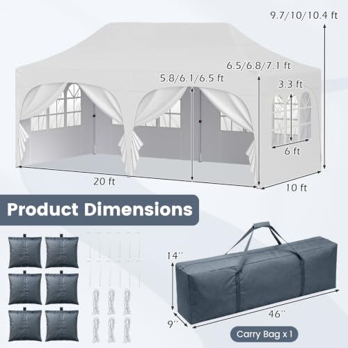 Image of Tangkula 10 x 20 ft Pop Up Canopy with 6 Removable Sidewalls