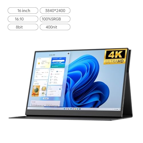 Przenośny monitor do laptopa 16-calowy ekran zewnętrzny 4K HD IPS 100% SRGB Jasność 400 nitów Drugi przenośny Przenośny monitor