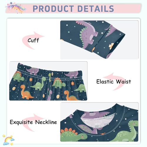 Pajama Sets Long Sleeve Dinosaurs Flowers Eggs Soft Comfy Sleepwear 2 Piece PJS 3-8T4