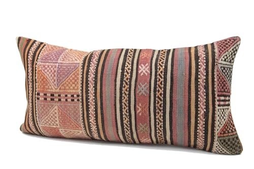 Kilimwarehouse Turkish Kilim Pillow Cover 12x24 Handmade Oriental Eclectic Accent Throw Bolster Art Deco Modern Decorative Vintage Ethnic Cushion Rustic Farmhouse