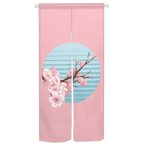 Qinunipoto のれん 和風 桜の花の柄 暖簾 幅72×丈150cm インテリア 目隠し おしゃれ すだれ 遮光 部屋 間仕切り ロング カーテン 麻調ポリエステル製 オーダー可 冷/暖気遮断 簡単取付 リビング 玄関/キッチン/お風呂/喫茶店/出入