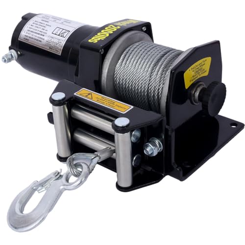 Winch eléctrico ATV 2000 lb 12V con placa de montaje miniatura 2