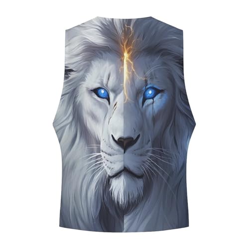 White Lion with Glowing Blue Eyes Novelty Men's Suit Vest Casual Formal Dress Vests Business Waistcoat4