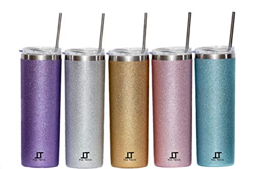 TSS Tech 21 oz Tumbler | Multi Color Glitter Coated | Insulated Stainless Steel Hot and Cold Drinks | Double Wall Coffee Mug for Adults and Kids. (Fossil/Silver)