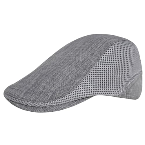 Image of Men's Cotton-Hemp Blend Newsboy Cap - Lightweight Summer Flat Cap for Driving & Outdoor Style