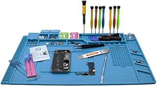 MMOBIEL Anti-Static Non-Slip Magnetic Silicone Repair Mat, Multi Work Station Soldering Mat (45x30cm, Blue)