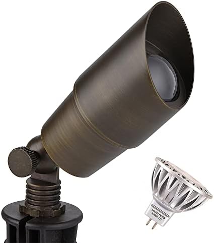 Arrownine Brass Landscape Spotlights for Low Voltage Landscape Lighting,Tree Lights Pathway Walkway Yard Garden Driveway Outdoor Accent Lighting Antique Bronze Finish Free Warm White MR16 LED Bulb