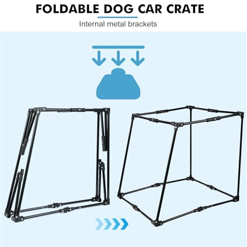 Snagle Paw Tragbare Hundebox für Autoreisen, Metallrahmen, Haustier-Transportbox für Auto-Rücksitz, Befestigung mit Kopfstützengurt und Sicherheitsgurt, M