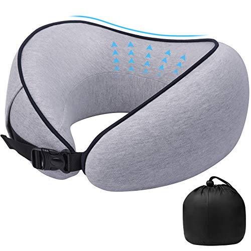 LUXSURE Neck Pillow Memory Foam Neck Pillow Airplane Travel Pillow Neck Pillow for Sleeping Rest Comfortable Head, Neck, and Chin Support (Gray)