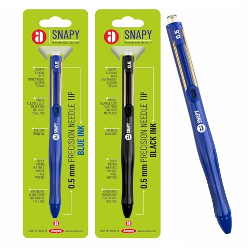 Image of Anupam Snapy Roller Gel Pen 0.5 mm, Waterproof Smooth Quick-Dry Dark Ink, Comfortable Grip Exam & Office Pen, Refillable (3 Blue Body BlueInk, 1 Black Body BlackInk)