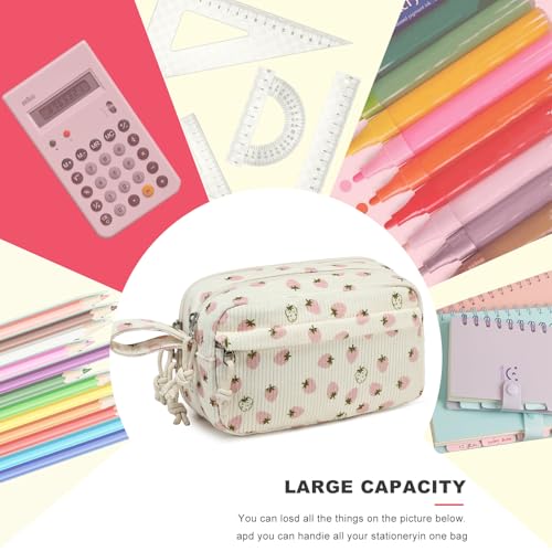 Image of Bluboon Big Capacity Pencil Case Pencil Pouch Pen Case School Supplies Cute Pencil Box Pencil Bag for Teen Girls Boys Women Man (Strawberry Pink white)