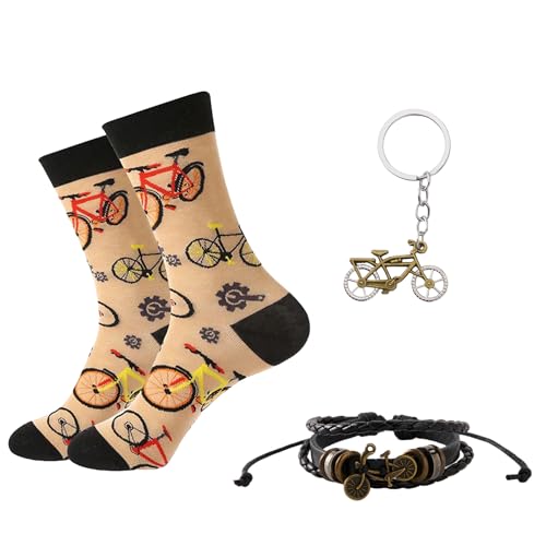 Wasise Cycling Socks - 3PCS Cycling Gifts, Funny Socks, Bike Bracelet and Bicycle Keychain, Funny Bike Jewellery For Women Cyclists Gifts,Bike Accessories Presents for Male Cyclists,Clist Gift for Men