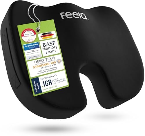 feela.® Cojín ortopédico [3 grados de dureza] Ganador de la prueba, cojín ergonómico para silla de oficina y coche, alivia el dolor, alivia el coxis, promueve la comodidad del asiento y la circulación